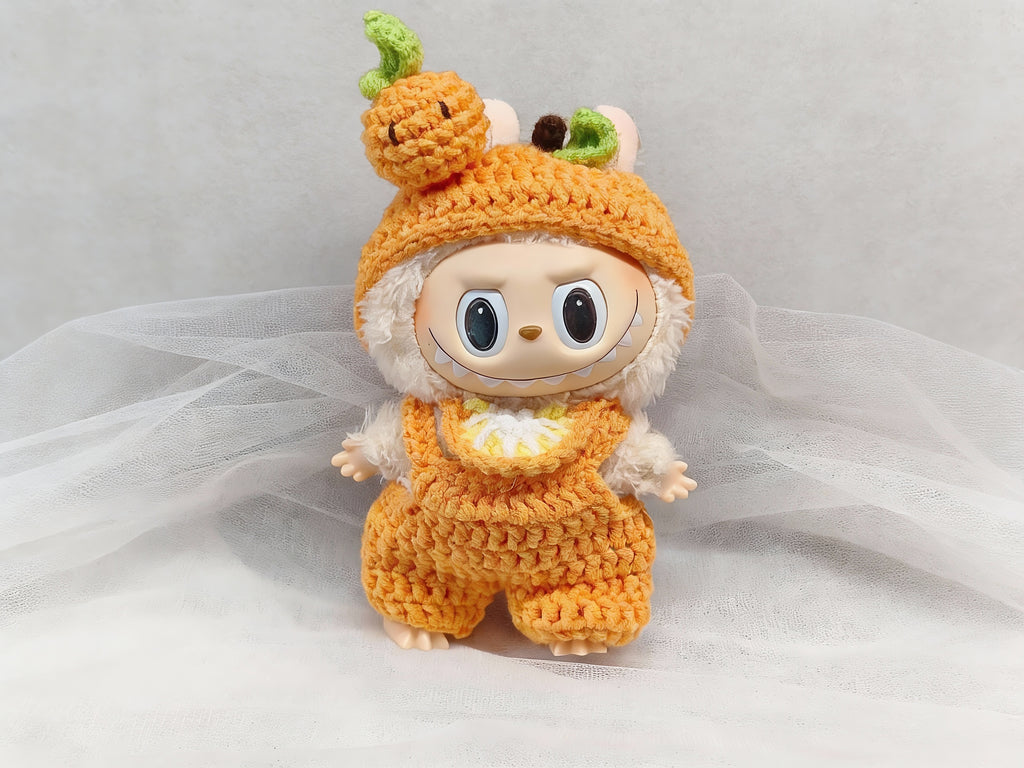 Labubu Fall Outfit Crochet Pattern: Kawaii  Orange clothes, Hood, Overalls & Bib