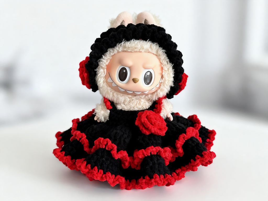 Labubu Doll Clothes Crochet Pattern PDF | Gothic Rose Dress & Headband | Dark Lolita Doll Outfit