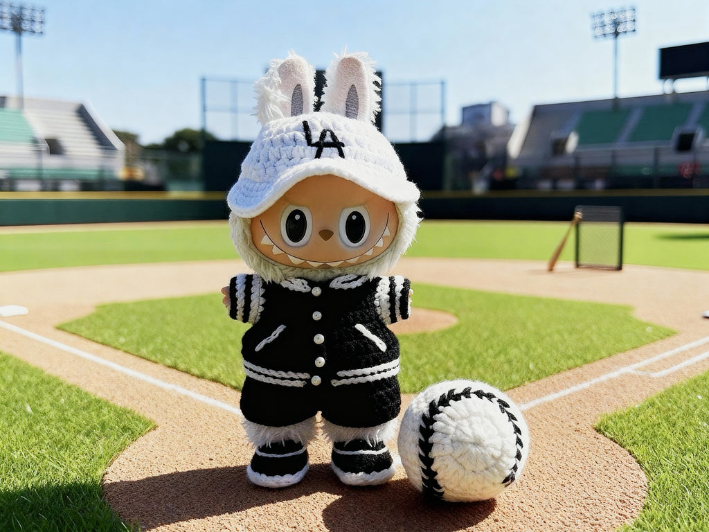 Labubu Baseball Outfit Crochet Pattern – Doll Jacket, Pants, Cap & Sneakers