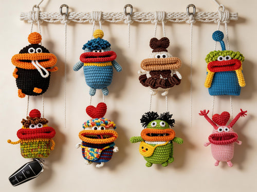 Big Mouth Monster Key Cover Crochet Pattern Bundle – 8 Amigurumi Key holder Designs