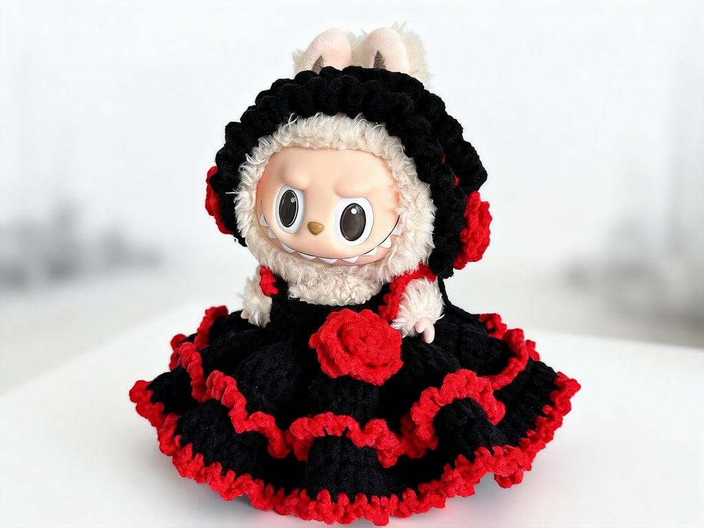 Labubu Doll Clothes Crochet Pattern PDF | Gothic Rose Dress & Headband | Dark Lolita Doll Outfit