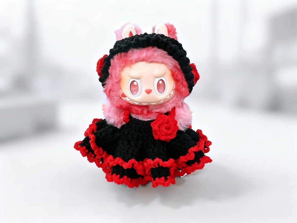 Labubu Doll Clothes Crochet Pattern PDF | Gothic Rose Dress & Headband | Dark Lolita Doll Outfit