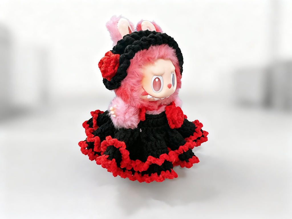 Labubu Doll Clothes Crochet Pattern PDF | Gothic Rose Dress & Headband | Dark Lolita Doll Outfit