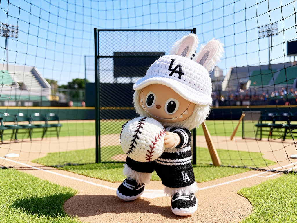 Labubu Baseball Outfit Crochet Pattern – Doll Jacket, Pants, Cap & Sneakers