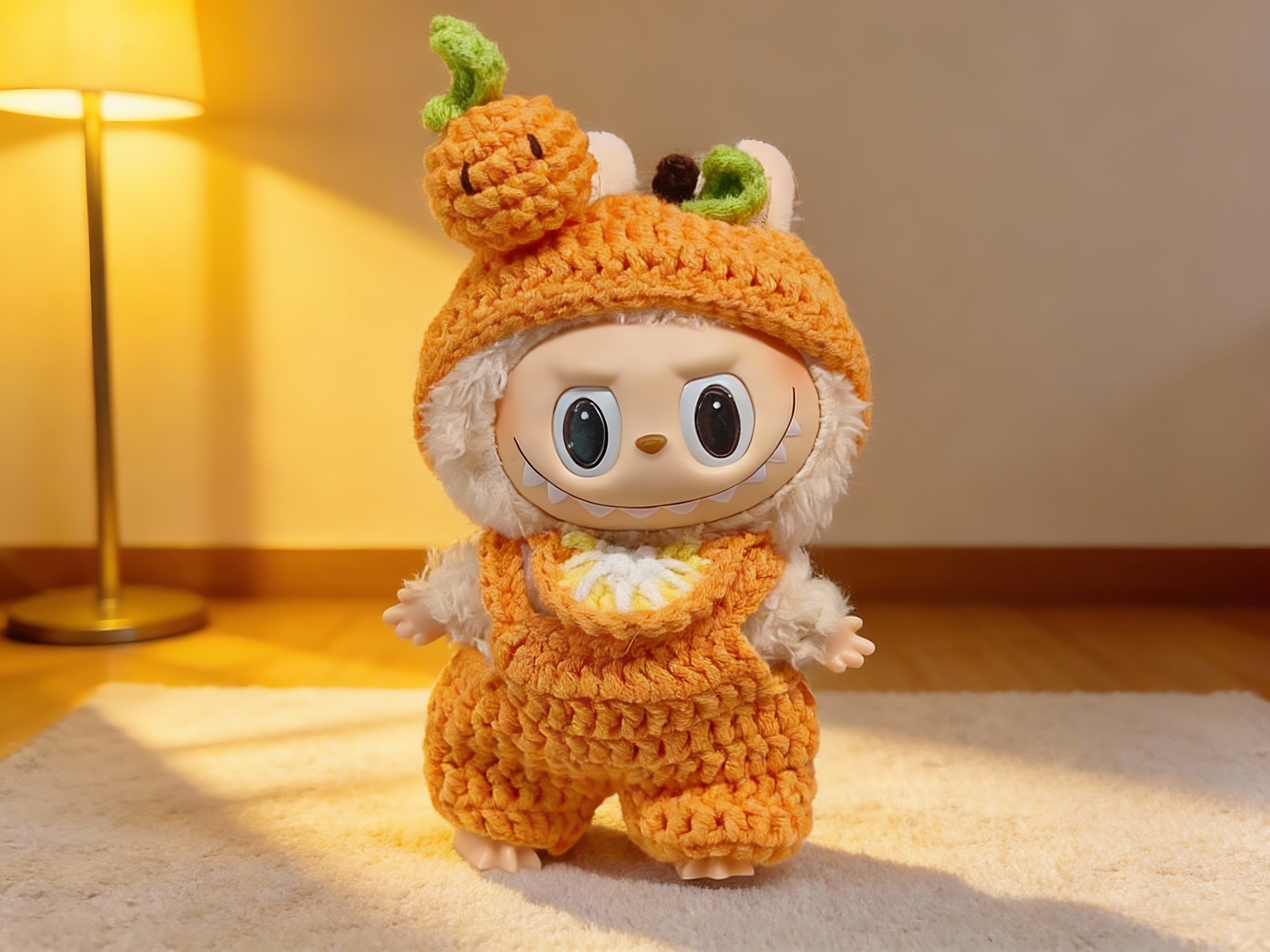 Labubu Fall Outfit Crochet Pattern: Kawaii  Orange clothes, Hood, Overalls & Bib