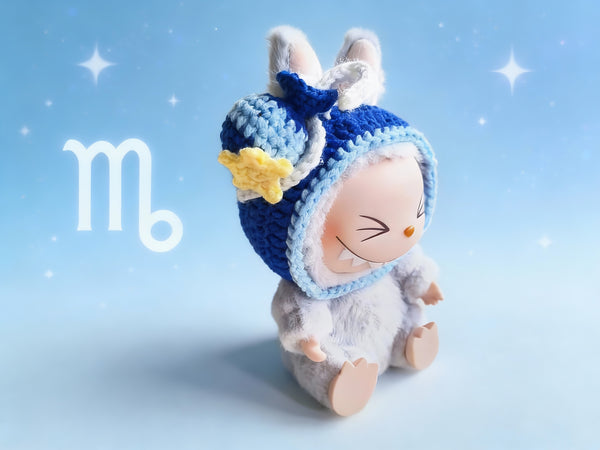 Labubu Aquarius Water Bearer Hood Crochet Pattern | Zodiac sign Doll Hood