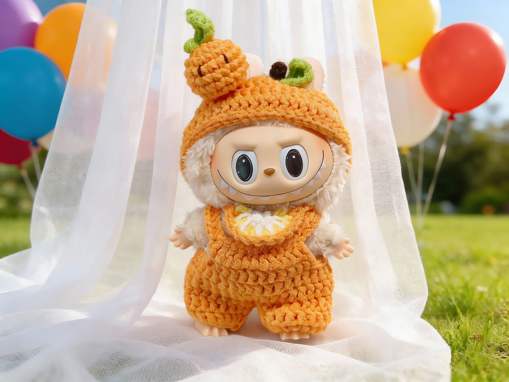 Labubu Fall Outfit Crochet Pattern: Kawaii  Orange clothes, Hood, Overalls & Bib