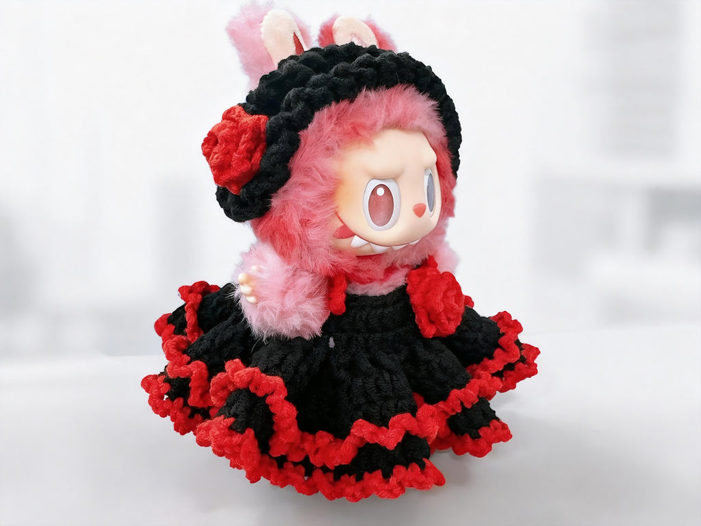 Labubu Doll Clothes Crochet Pattern PDF | Gothic Rose Dress & Headband | Dark Lolita Doll Outfit