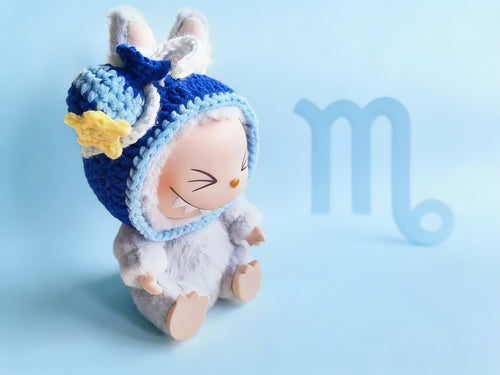 Labubu Aquarius Water Bearer Hood Crochet Pattern | Zodiac sign Doll Hood