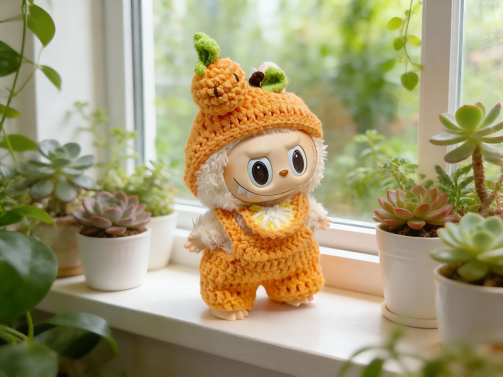 Labubu Fall Outfit Crochet Pattern: Kawaii  Orange clothes, Hood, Overalls & Bib