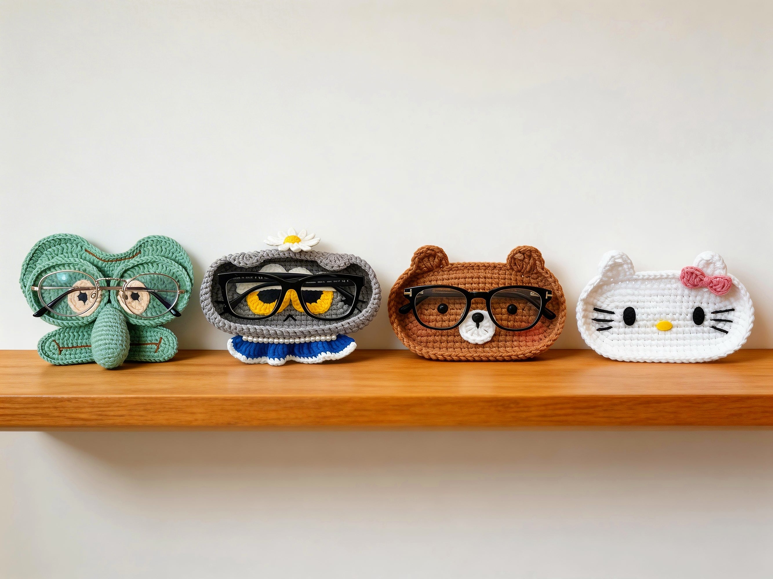 4-in-1 Glasses Holder Crochet Pattern Bundle | Animal Eyeglass Tray Set | Bear Cat Octopus PDF