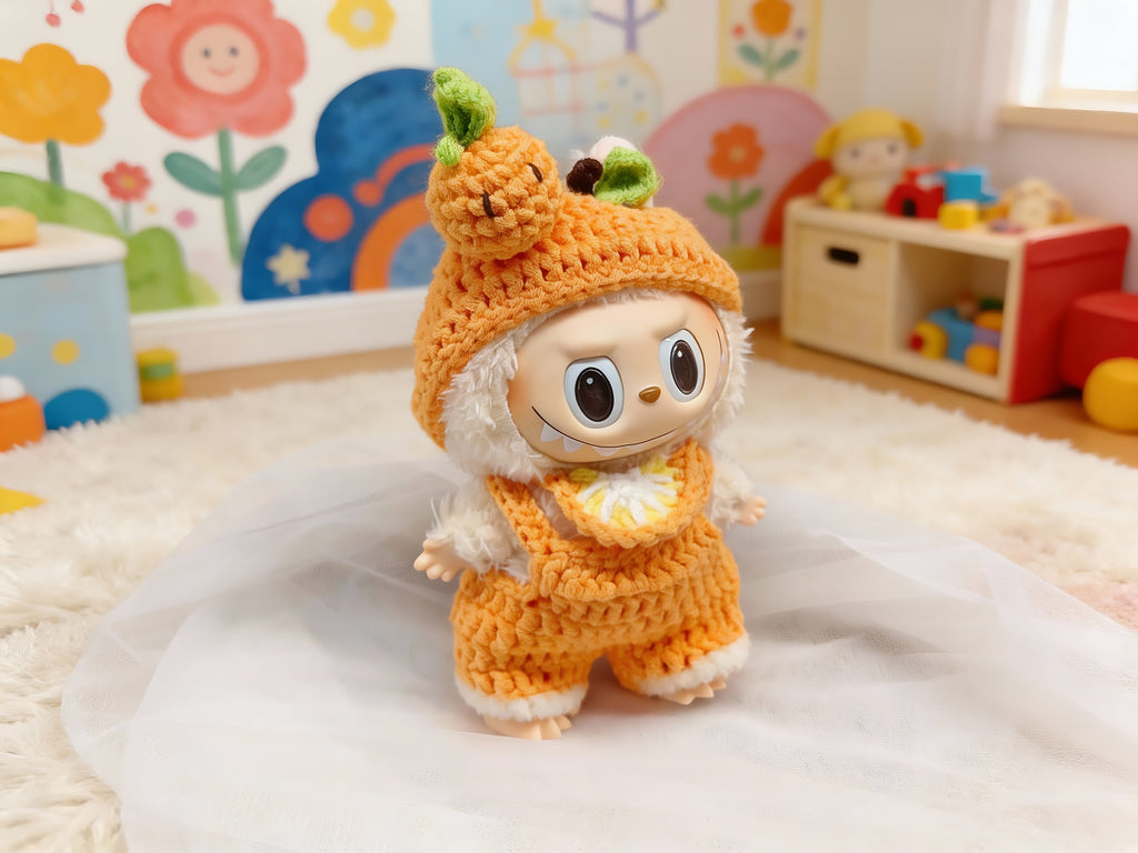Labubu Fall Outfit Crochet Pattern: Kawaii  Orange clothes, Hood, Overalls & Bib