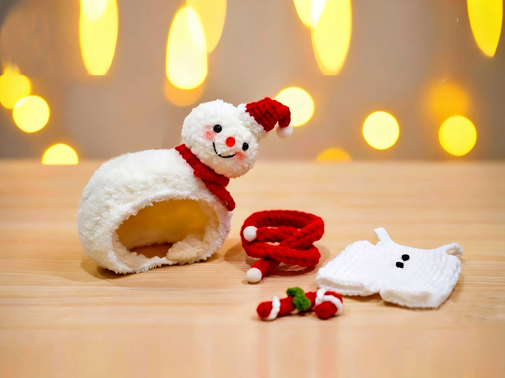 Labubu Snowman Outfit Crochet Pattern – Hooded Dress & Scarf Set | Christmas plush Clothes