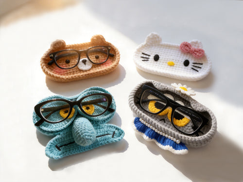 4-in-1 Glasses Holder Crochet Pattern Bundle | Animal Eyeglass Tray Set | Bear Cat Octopus PDF