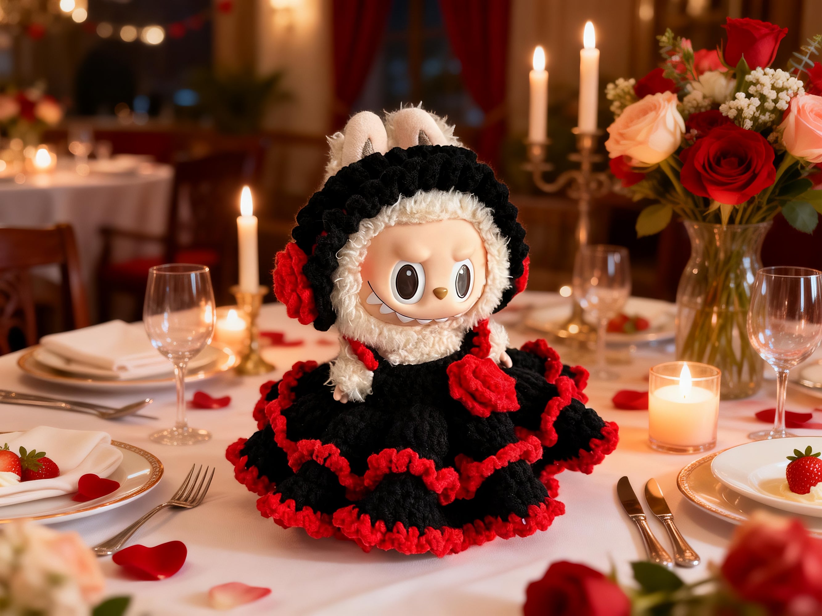 Labubu Doll Clothes Crochet Pattern PDF | Gothic Rose Dress & Headband | Dark Lolita Doll Outfit