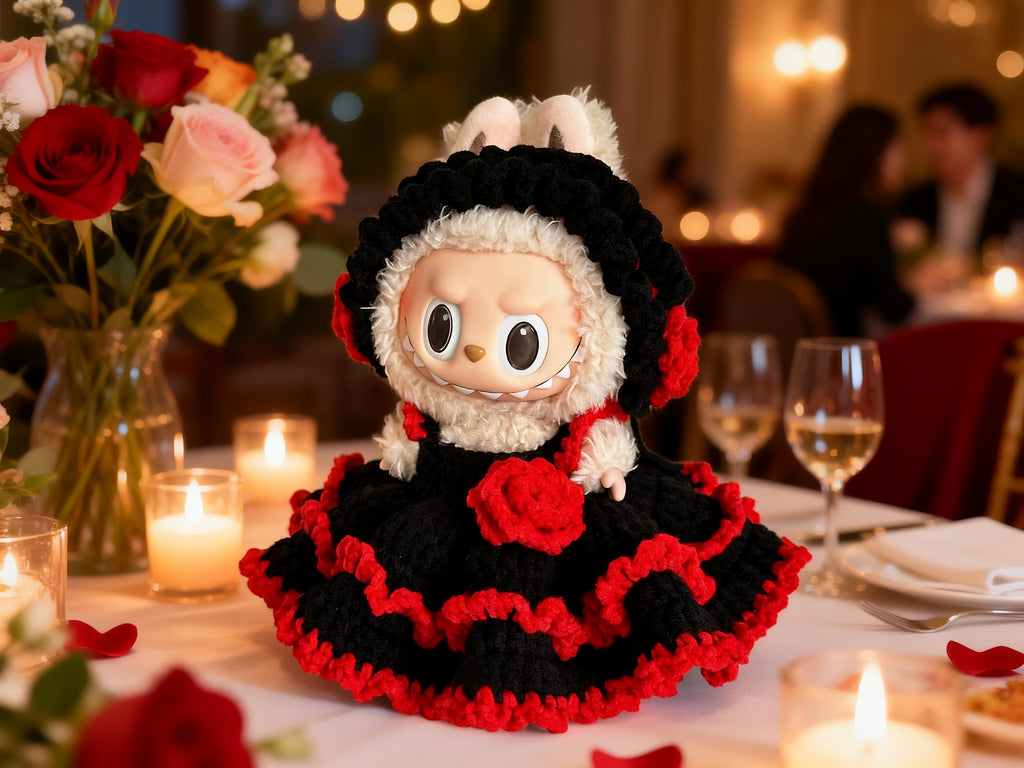 Labubu Doll Clothes Crochet Pattern PDF | Gothic Rose Dress & Headband | Dark Lolita Doll Outfit
