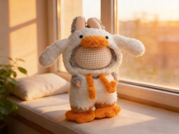 Labubu Little Duck Doll Clothes Crochet Pattern, Amigurumi Clothes, Ducky Face Hood & Jumpsuit