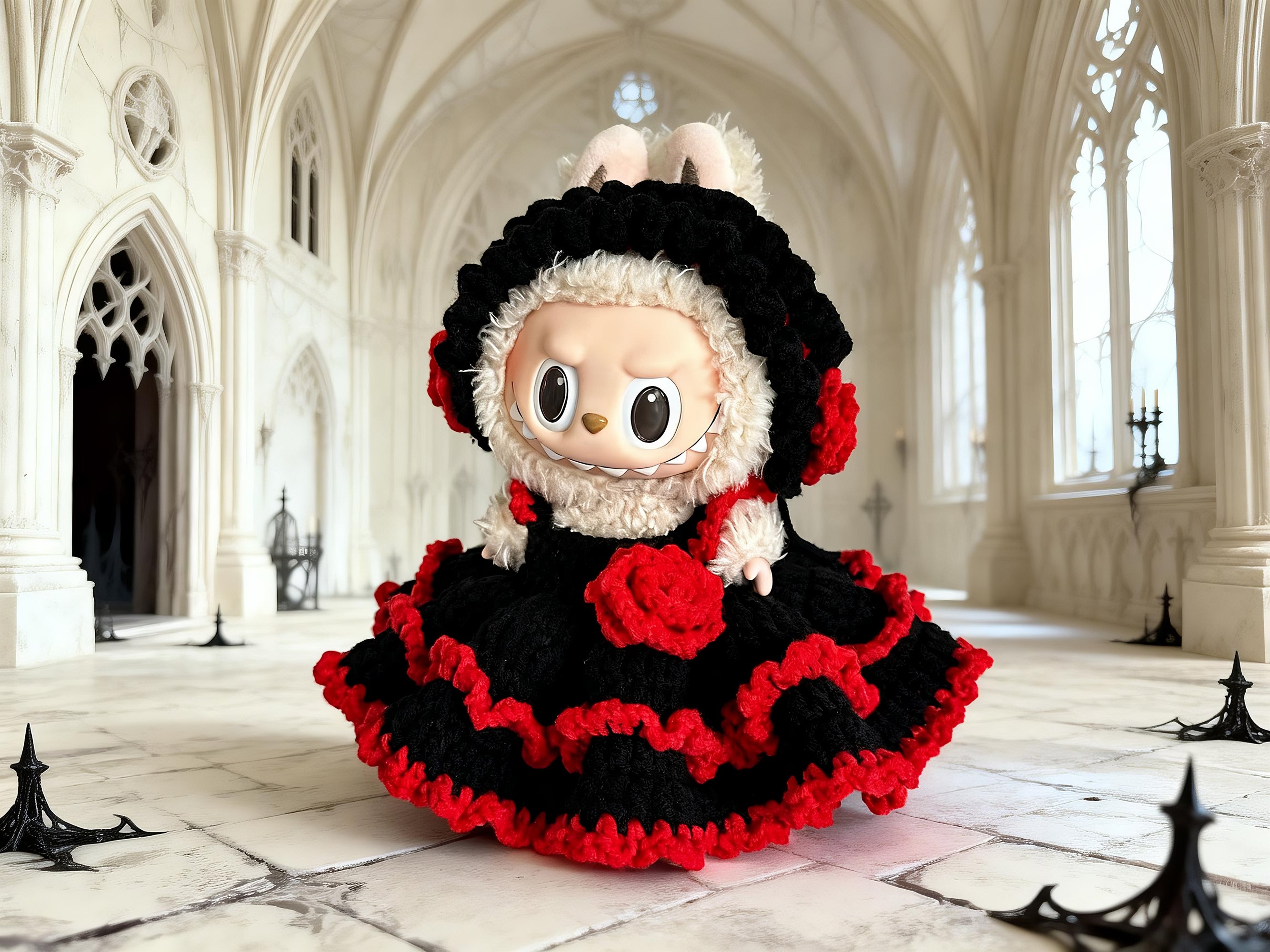 Labubu Doll Clothes Crochet Pattern PDF | Gothic Rose Dress & Headband | Dark Lolita Doll Outfit