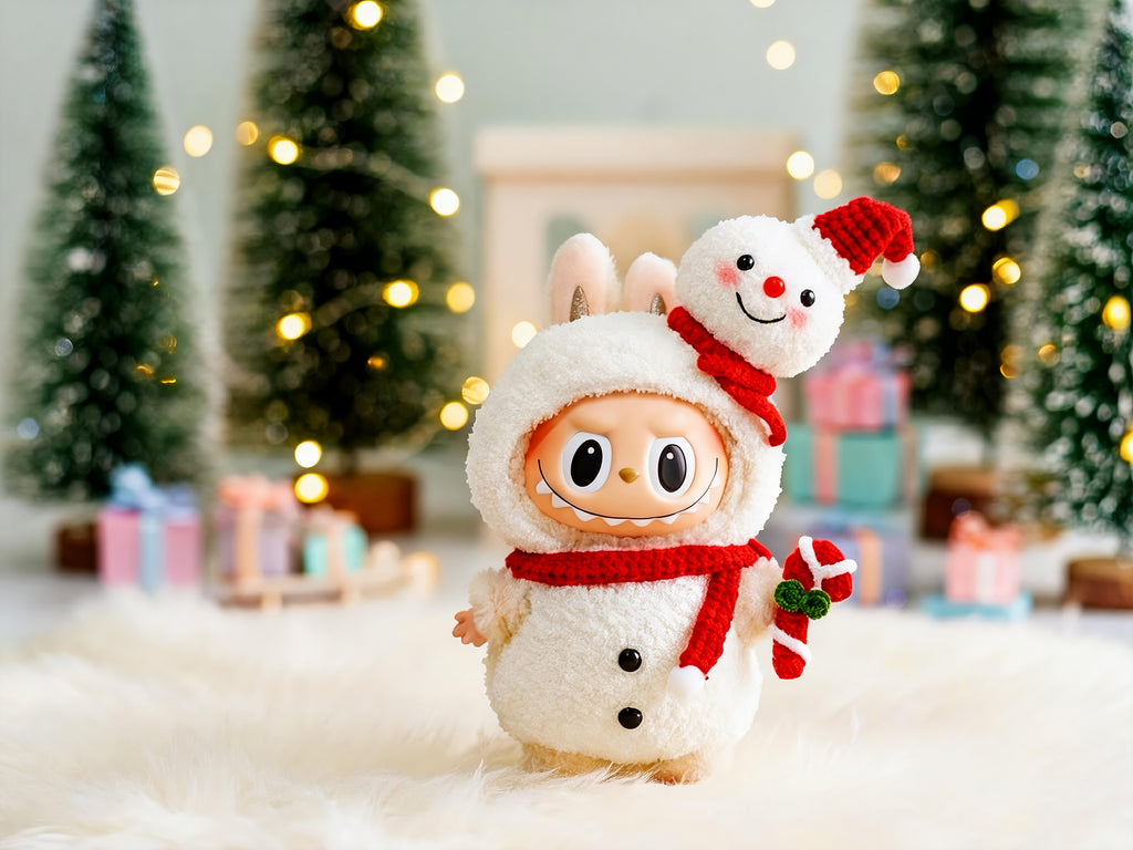 Labubu Snowman Outfit Crochet Pattern – Hooded Dress & Scarf Set | Christmas plush Clothes
