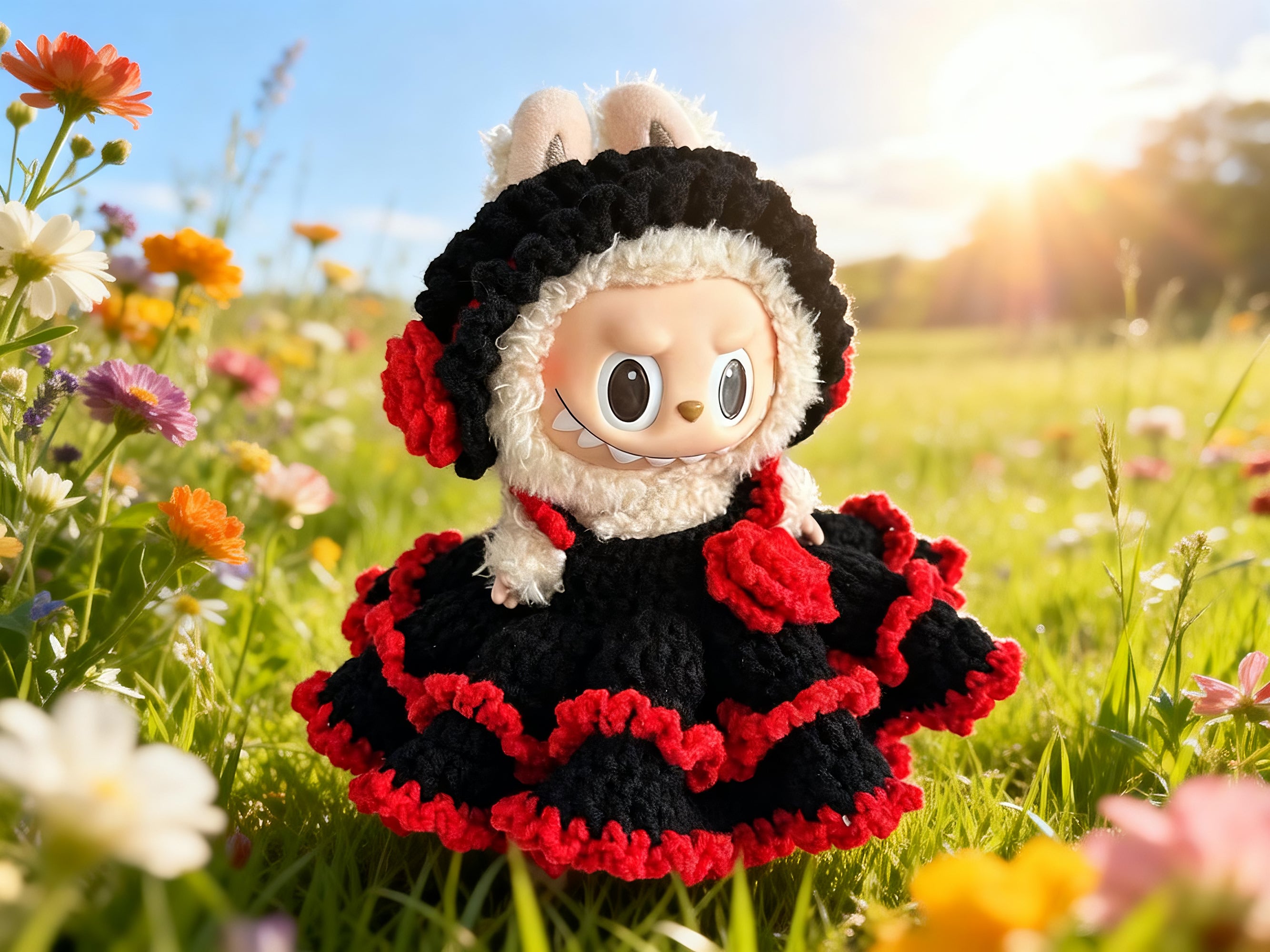 Labubu Doll Clothes Crochet Pattern PDF | Gothic Rose Dress & Headband | Dark Lolita Doll Outfit