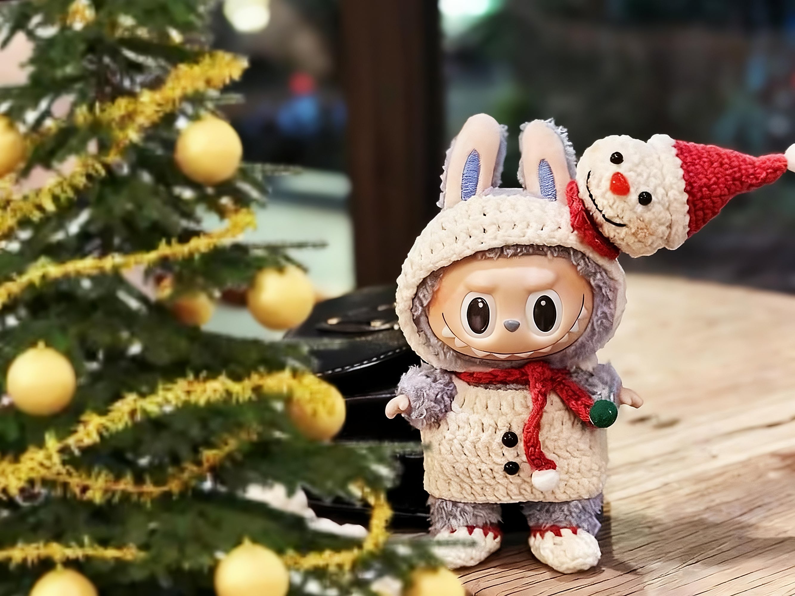 Labubu Snowman Outfit Crochet Pattern – Hooded Dress & Scarf Set | Christmas plush Clothes