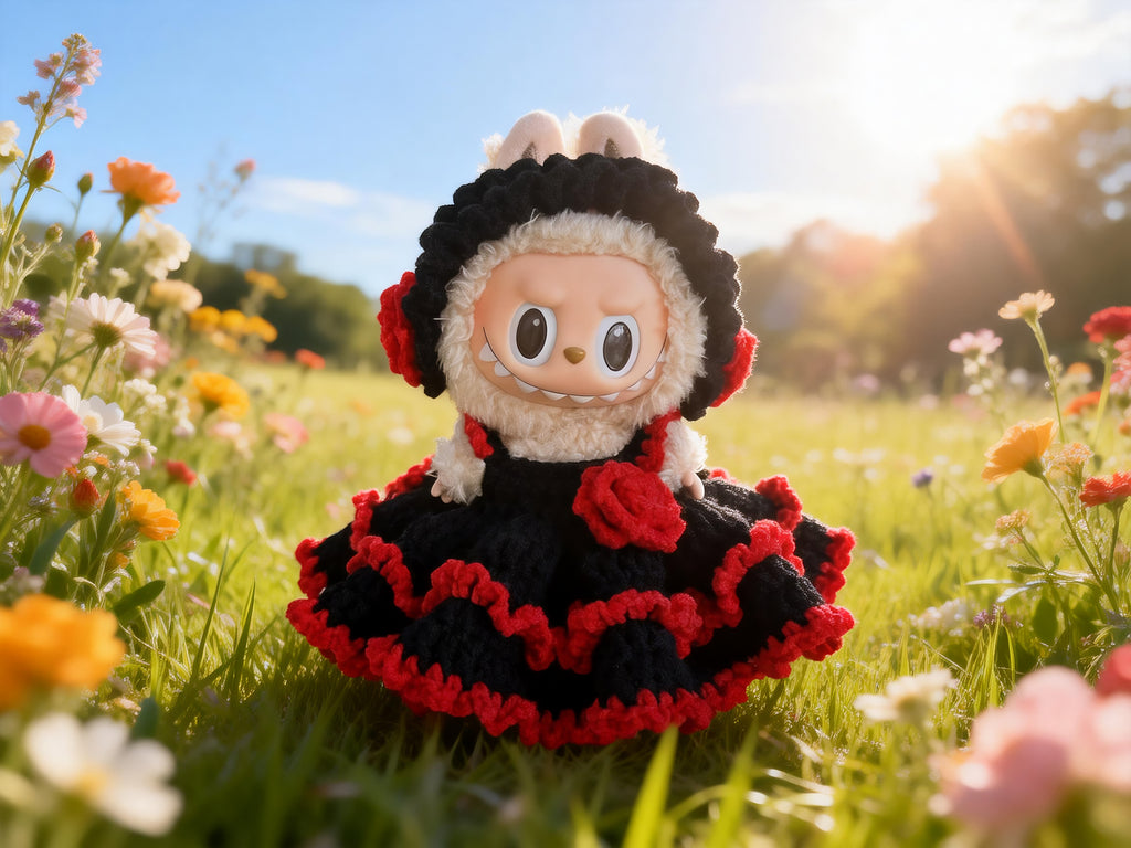 Labubu Doll Clothes Crochet Pattern PDF | Gothic Rose Dress & Headband | Dark Lolita Doll Outfit