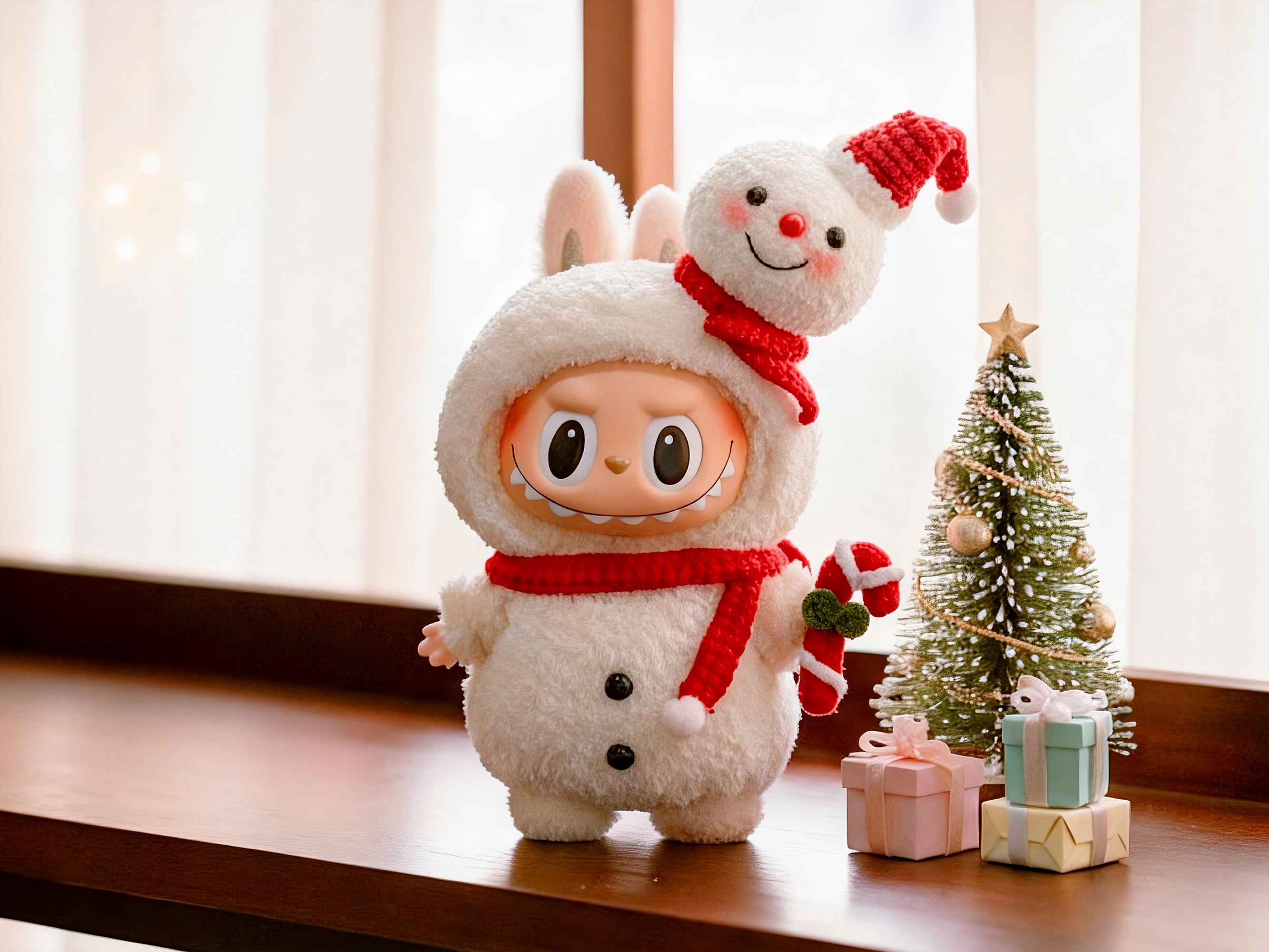 Labubu Snowman Outfit Crochet Pattern – Hooded Dress & Scarf Set | Christmas plush Clothes
