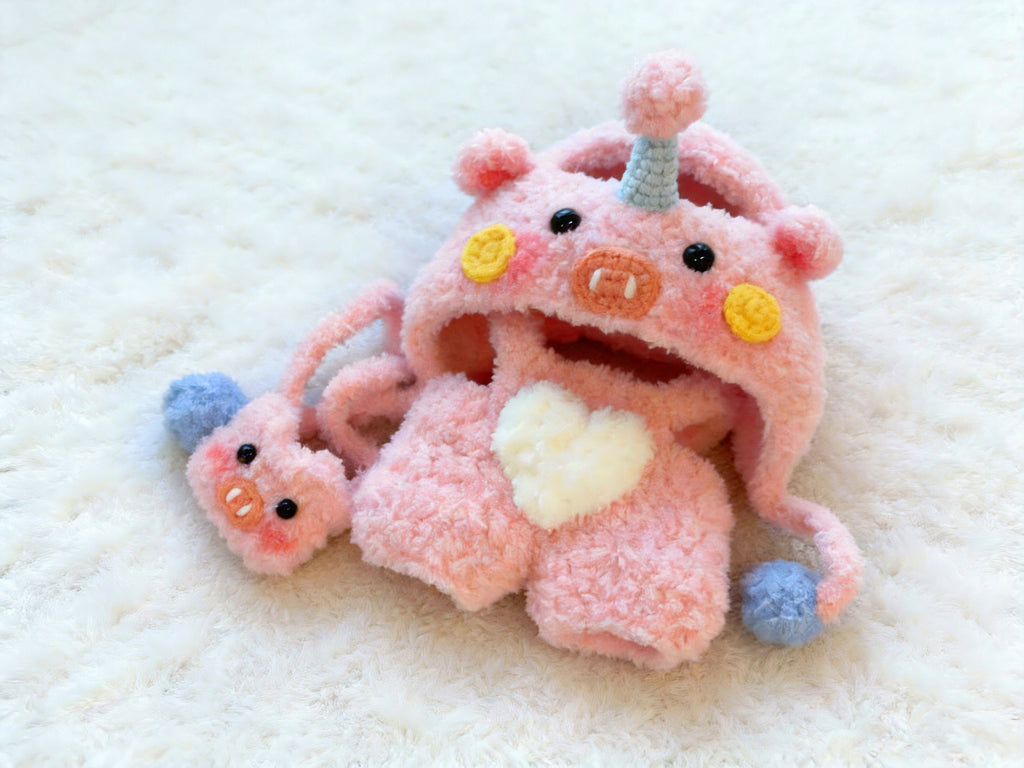 Labubu Sweet Piggy Birthday Outfit Set –  Hood, Overalls & Bag