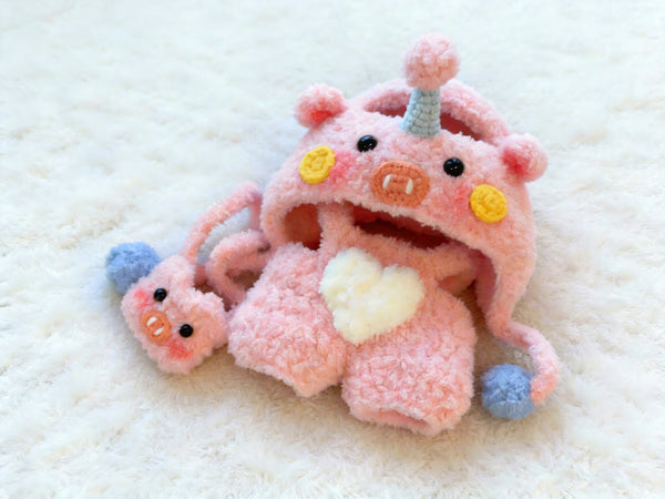 Labubu Sweet Piggy Birthday Outfit Set –  Hood, Overalls & Bag