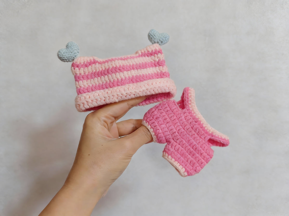 Labubu Sweetheart Kitty Overalls & Cat Ear Hat Crochet Pattern