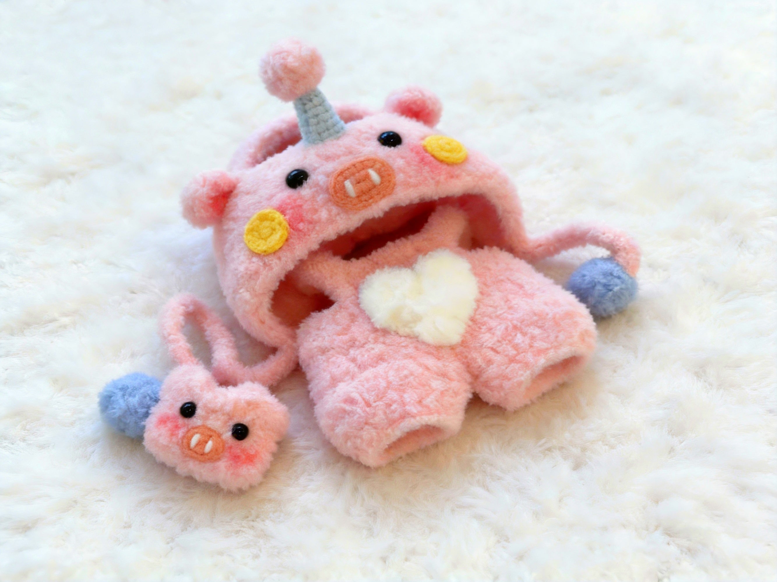 Labubu Sweet Piggy Birthday Outfit Set – Hood, Overalls & Bag