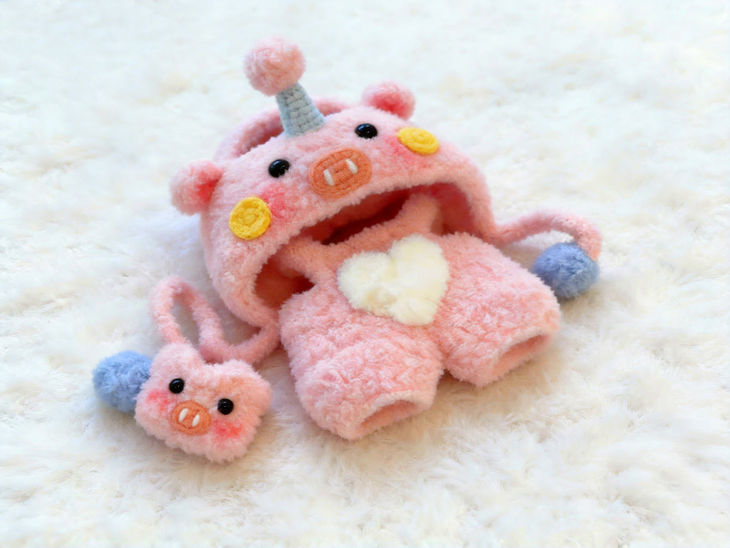 Labubu Sweet Piggy Birthday Outfit Set –  Hood, Overalls & Bag