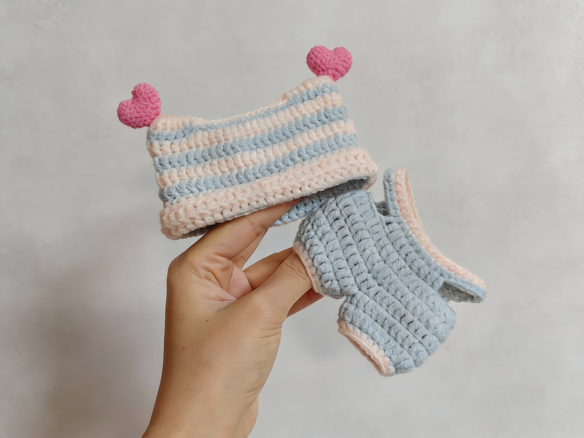 Labubu Sweetheart Kitty Overalls & Cat Ear Hat Crochet Pattern