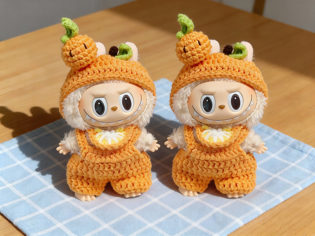 Labubu Fall Outfit Crochet Pattern: Kawaii  Orange clothes, Hood, Overalls & Bib