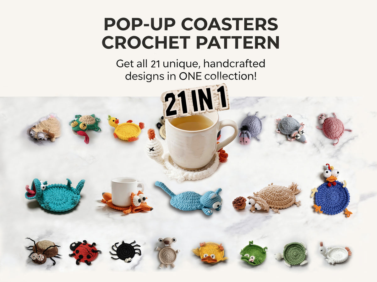 21-in-1 Animal Crochet Popup Coaster Pattern Bundle