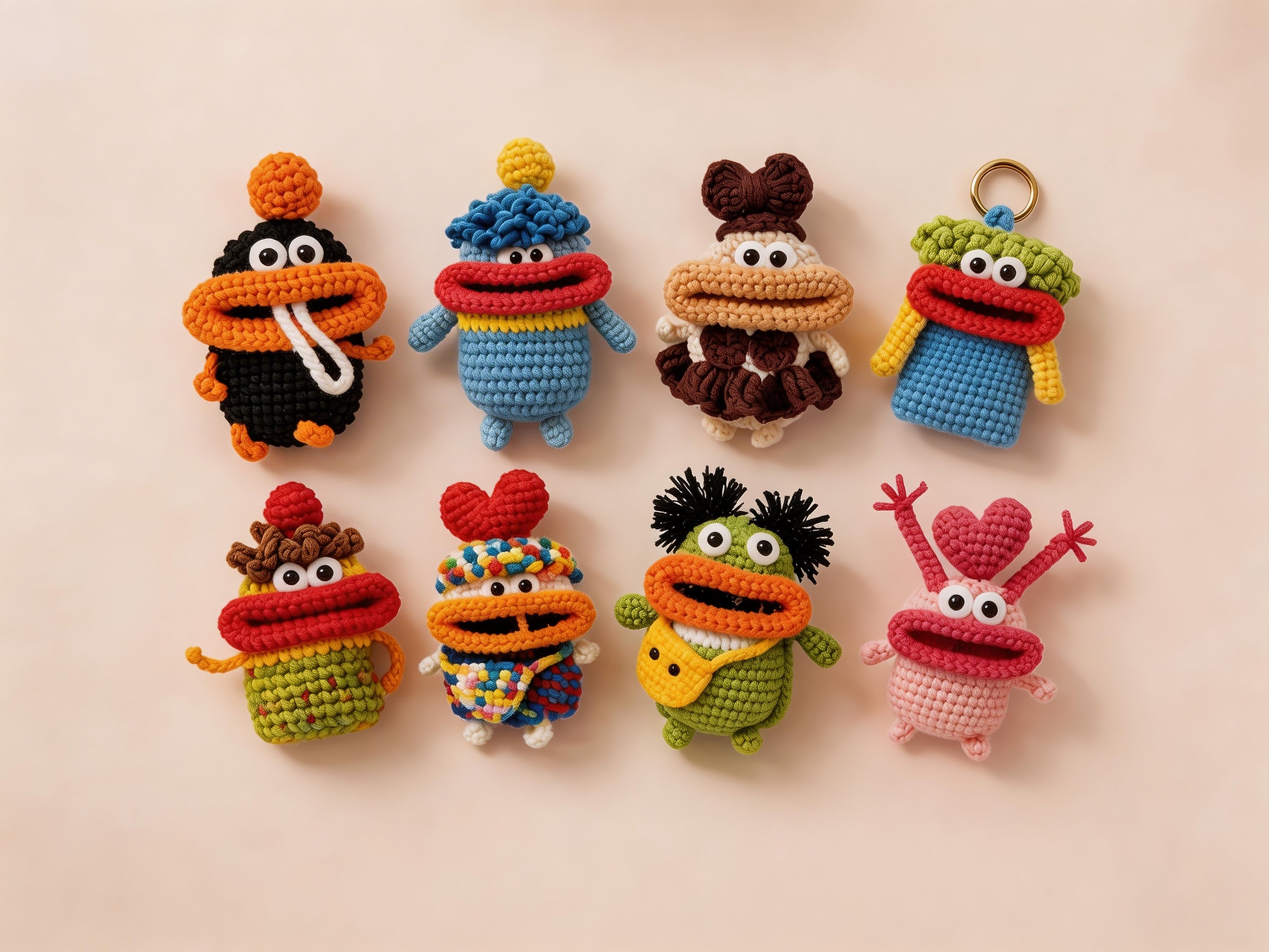 Big Mouth Monster Key Cover Crochet Pattern Bundle – 8 Amigurumi Key holder Designs