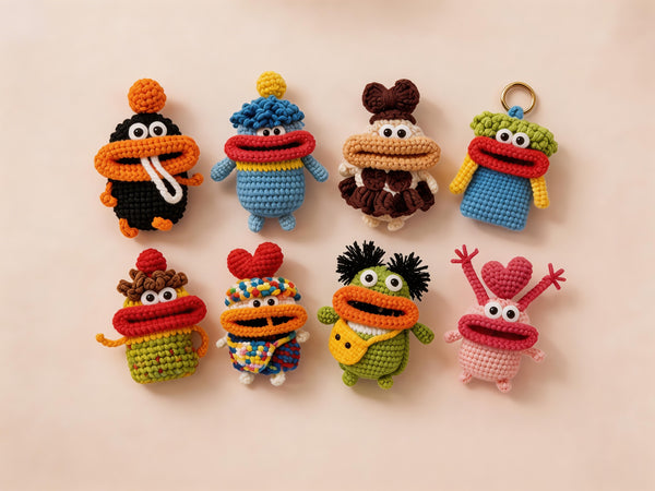 Big Mouth Monster Key Cover Crochet Pattern Bundle – 8 Amigurumi Key holder Designs