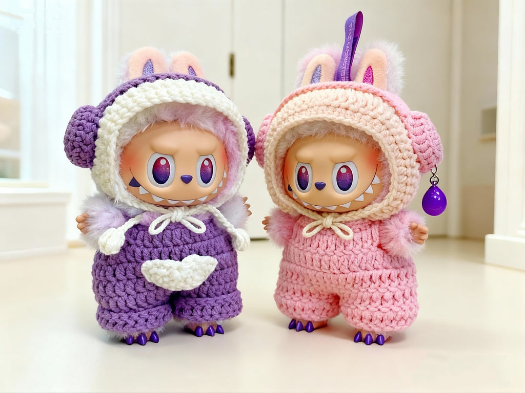 Labubu Earmuff Hat & Overalls Crochet Pattern PDF – for 17cm Bunny