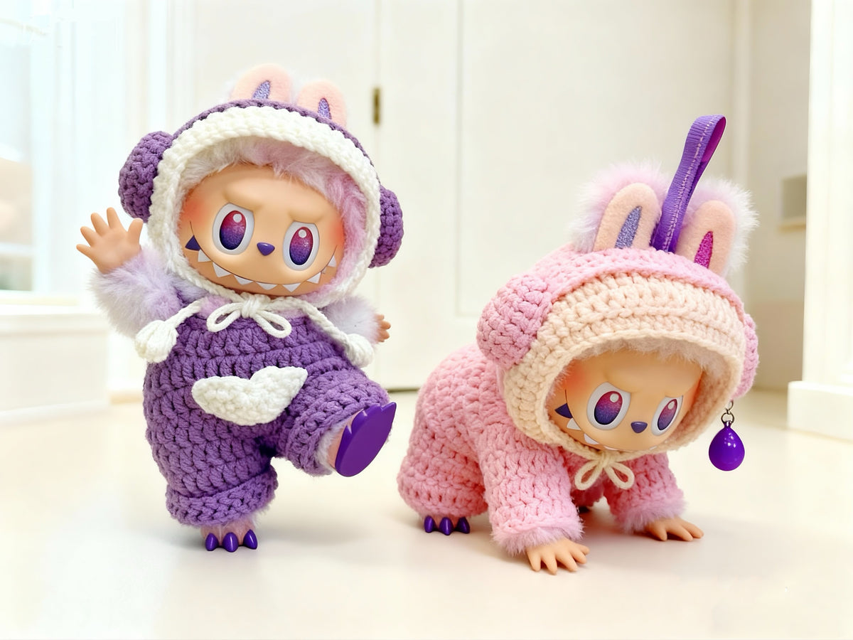 Labubu Earmuff Hat & Overalls Crochet Pattern PDF – for 17cm Bunny