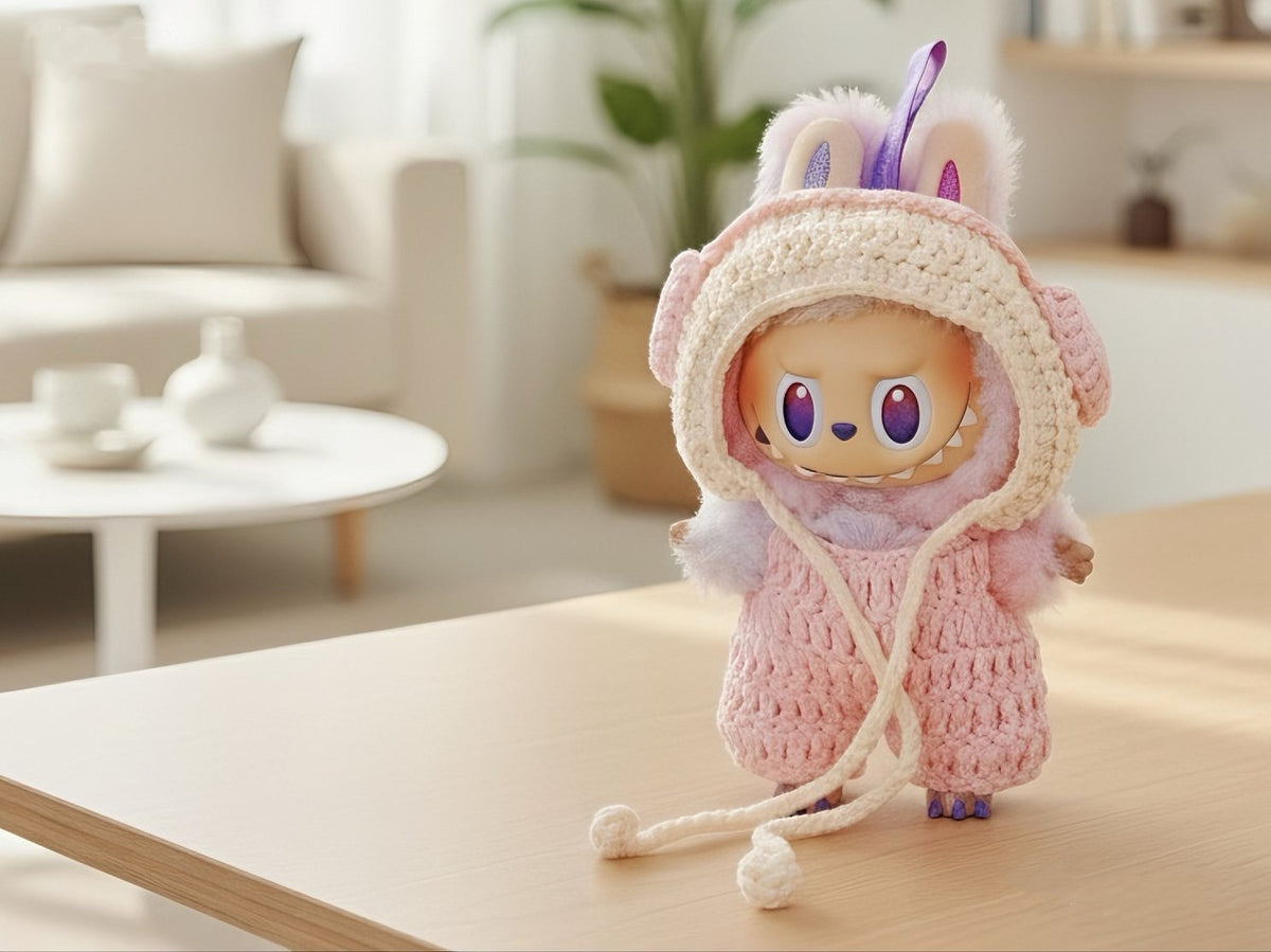 Labubu Earmuff Hat & Overalls Crochet Pattern PDF – for 17cm Bunny