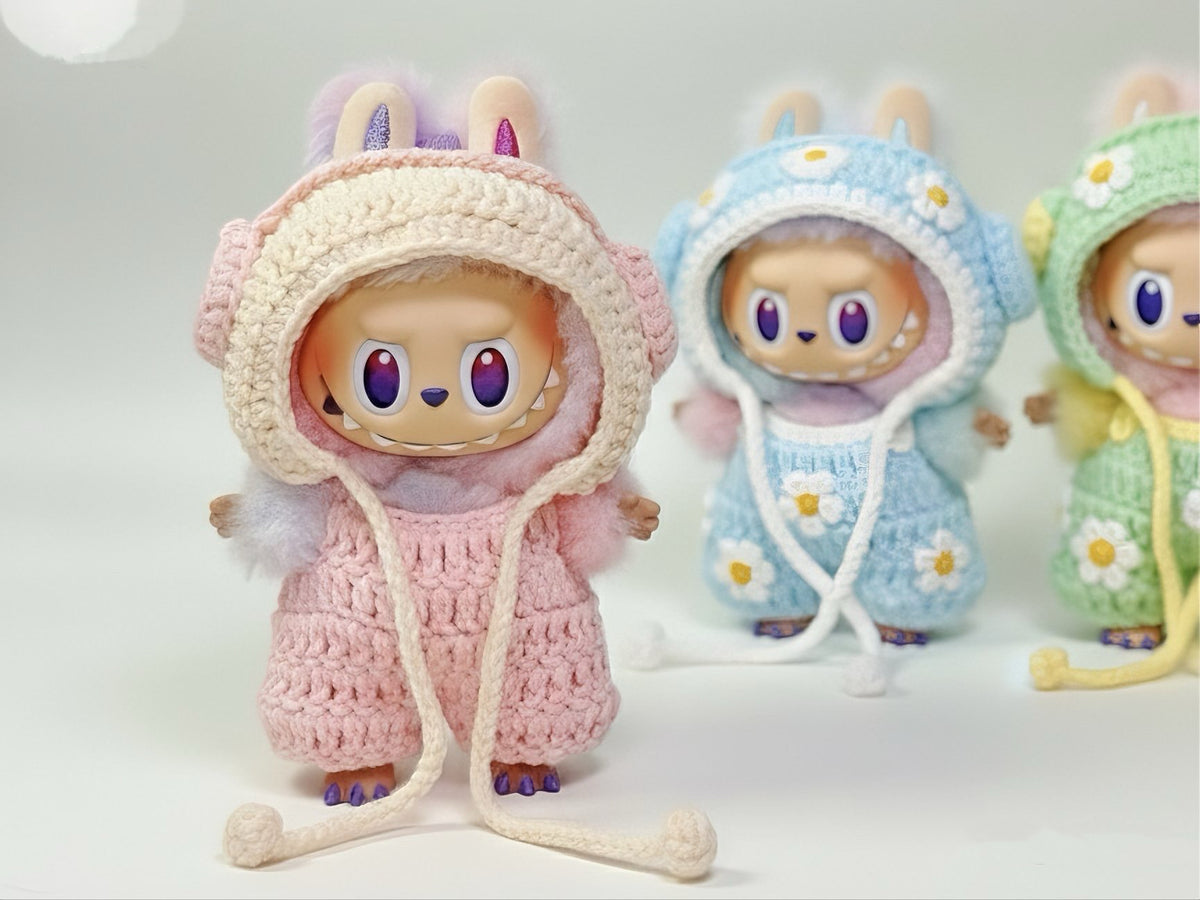 Labubu Earmuff Hat & Overalls Crochet Pattern PDF – for 17cm Bunny