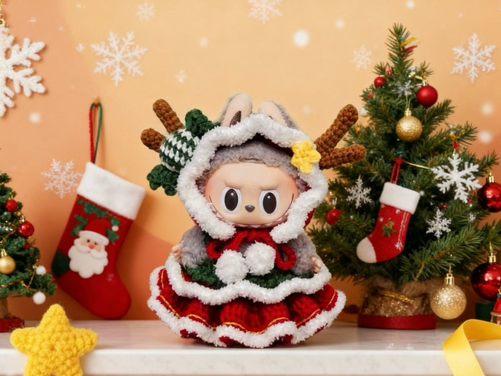 Labubu Christmas Reindeer Outfit Crochet Pattern – Doll Clothes Set for 17cm Plush | Amigurumi  Outfit
