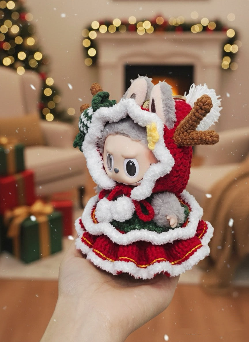 Labubu Christmas Reindeer Outfit Crochet Pattern – Doll Clothes Set for 17cm Plush | Amigurumi  Outfit