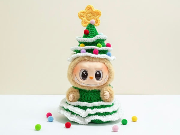 Labubu Christmas Tree Hat & Dress Crochet Pattern – Amigurumi Winter Outfit