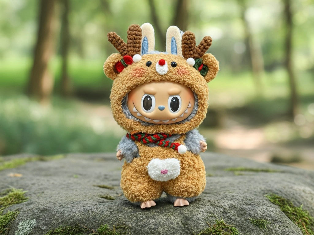 Labubu Reindeer Christmas Outfit Crochet Pattern | Doll Hood & Overalls Amigurumi Costume | Monster Clothes Pattern