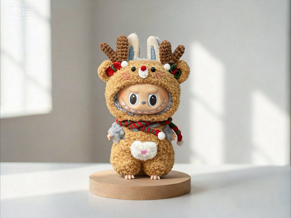 Labubu Reindeer Christmas Outfit Crochet Pattern | Doll Hood & Overalls Amigurumi Costume | Monster Clothes Pattern