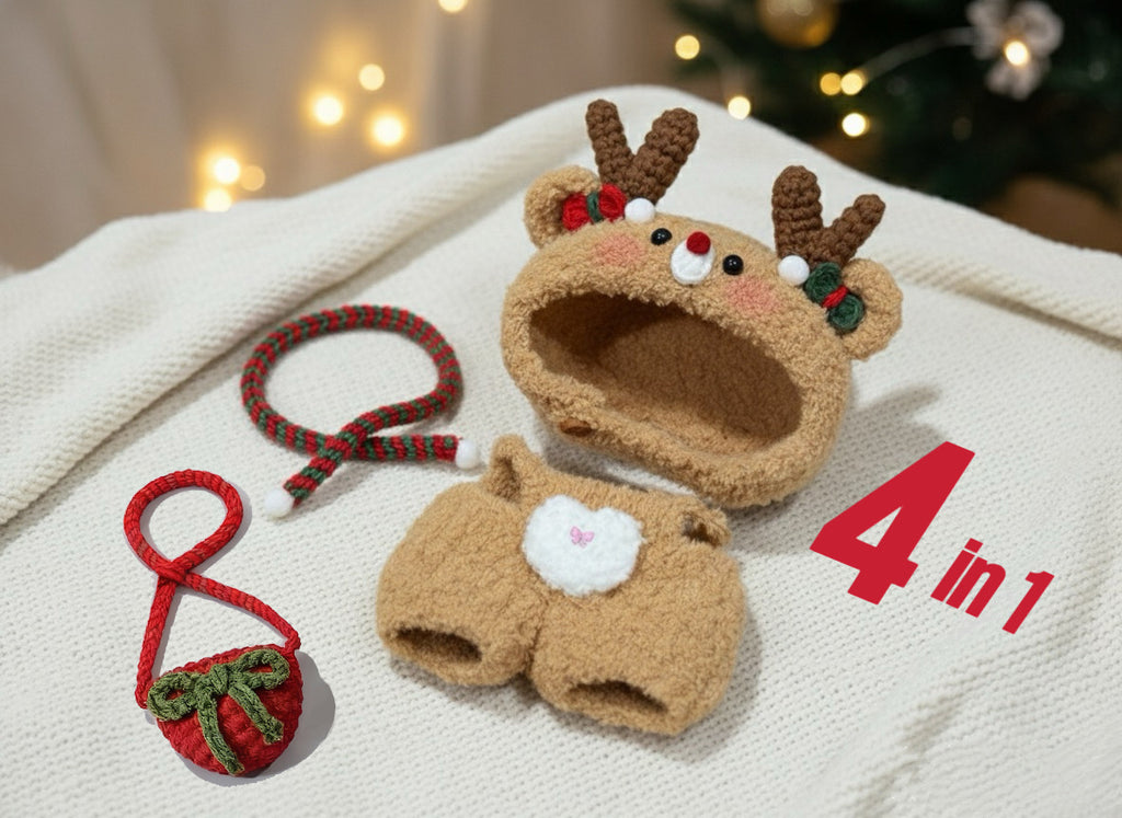 Labubu Reindeer Christmas Outfit Crochet Pattern | Doll Hood & Overalls Amigurumi Costume | Monster Clothes Pattern