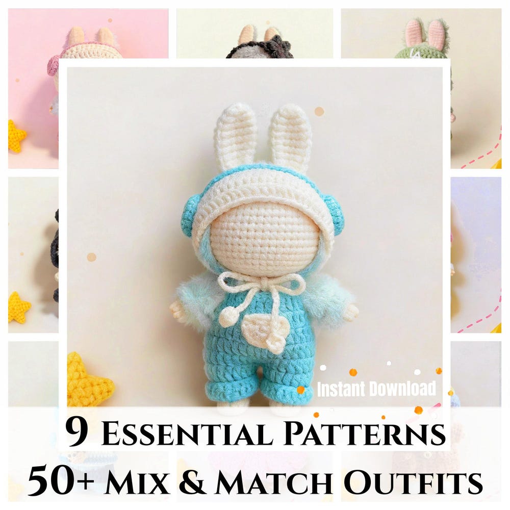 Doll Essential Wardrobe Crochet Pattern Bundle – 9 Doll Clothes PDFs