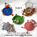 5-in-1 Popping Coaster Crochet Pattern Bundle – Amigurumi Mug Rug PDF