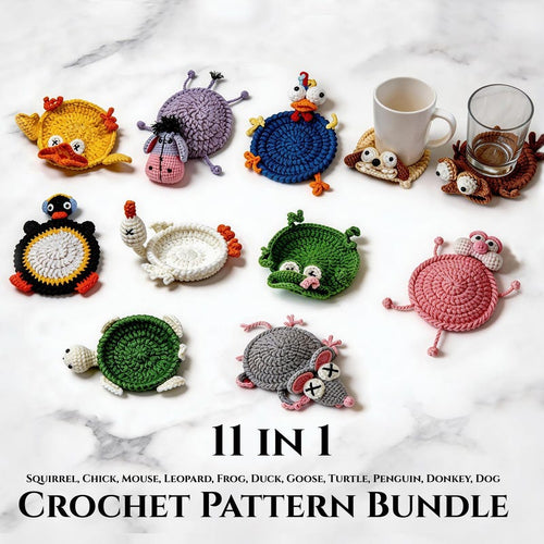 11-in-1 Animal Coaster Crochet Pattern Bundle – Interactive Pop-Up Mug Rug PDF
